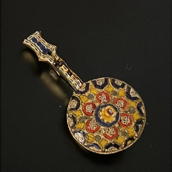 Vintage Multicolor Italian Mosaic Tile Floral Banjo Guitar Strings Brooch - Picture 2 of 6
